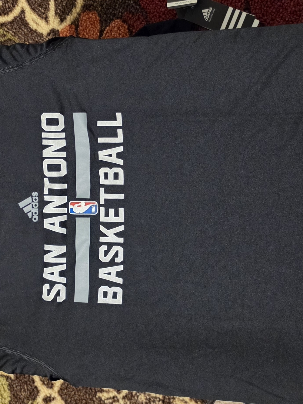 New Adidas San Antonio Basketball Long Sleeve Med Tee - Black And White